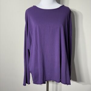 ESKANDAR Pima Cotton Long Sleeve T-Shirt Boxy Purple OS Lagenlook Oversized Peru
